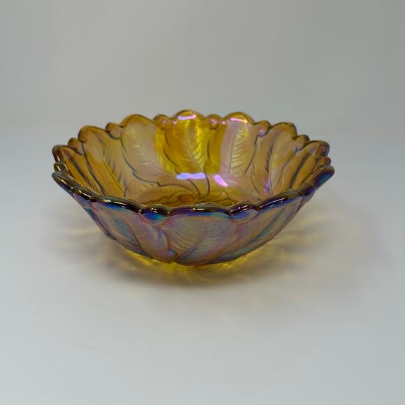 Vintage Carnival Glass Bowl Marigold Amber Iridescent Indiana Glass Collectors - Picture 1 of 10